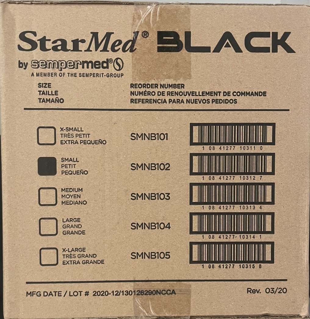 Sempermed Starmed Black Nitrile Exam Gloves Small Case of 1000 Medical #SMNB102