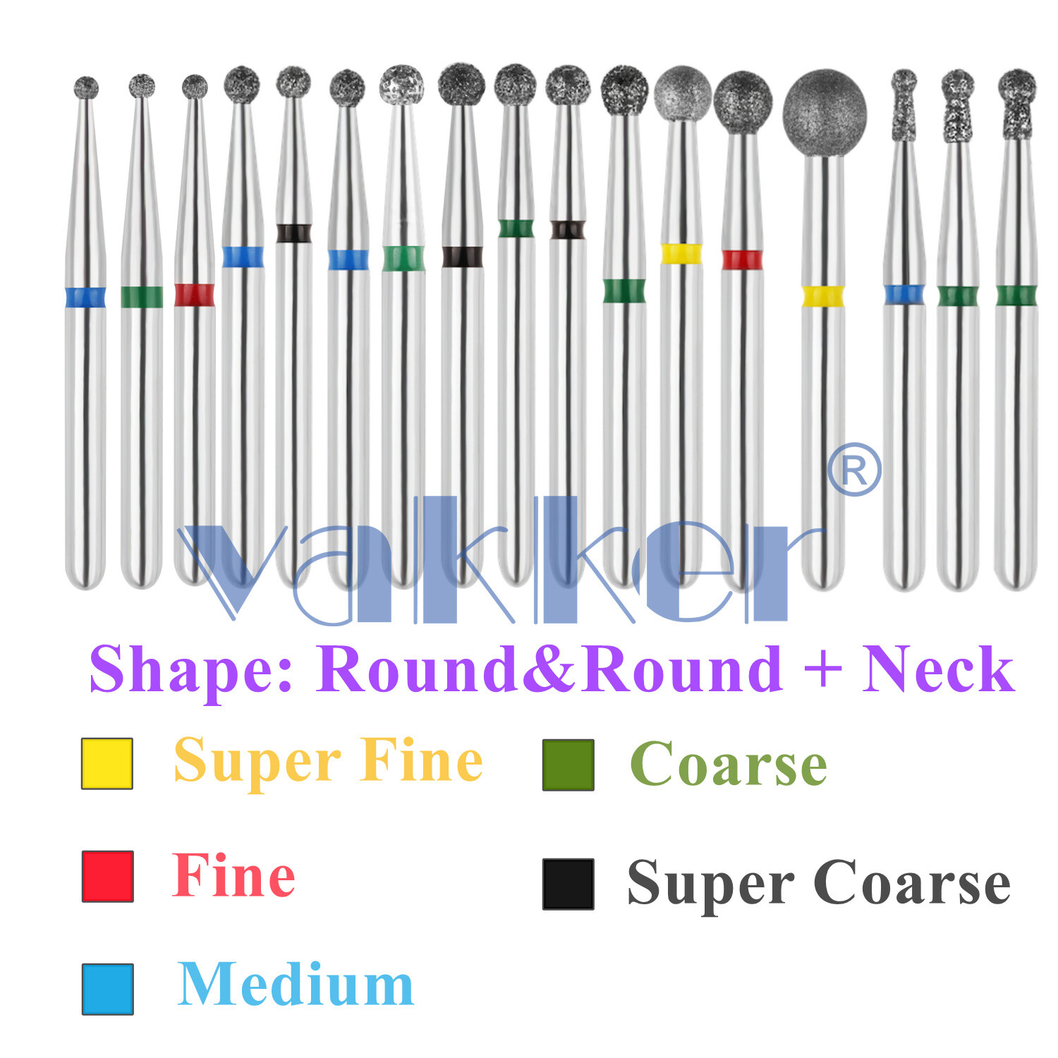 Diamond Burs FG High Speed Round & Round with Neck Super Fine Medium Coarse Grit