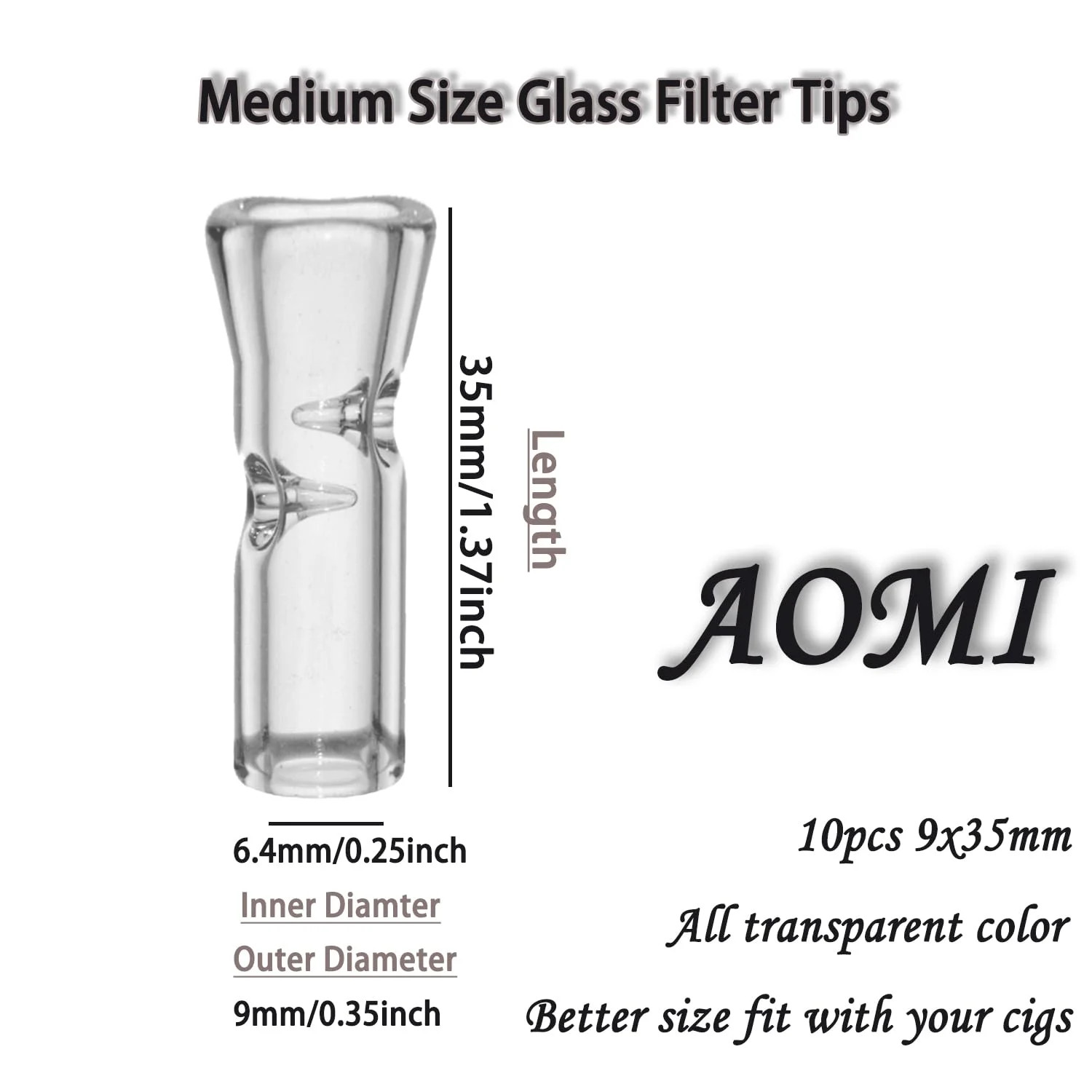 Reusable Glass Filter Tips Mouthpieces, Glass Tip Ø9mm Outer Diameter 35mm Lengt
