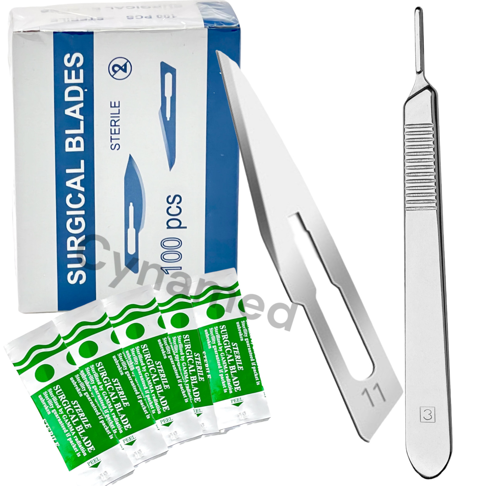 100 Sterile Surgical Blades with FREE Scalpel Knife Handle Medical Dental Tools