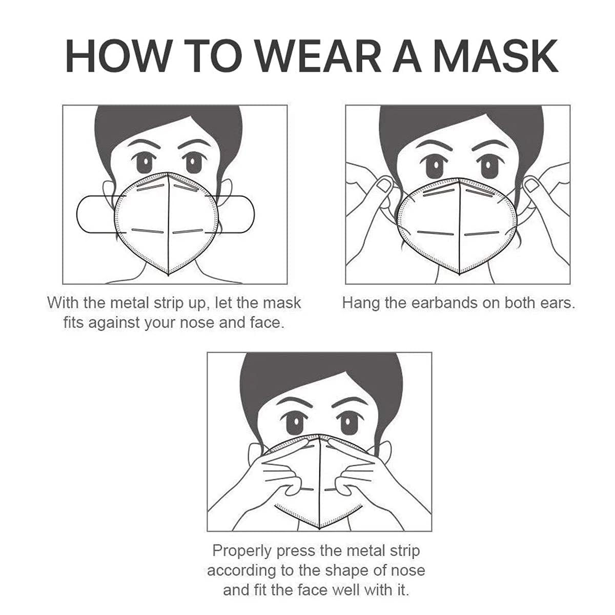 50Pcs KN95 Face Mask Black 5 Layer Cup Dust Safety Masks Filter Efficiency≥95% B