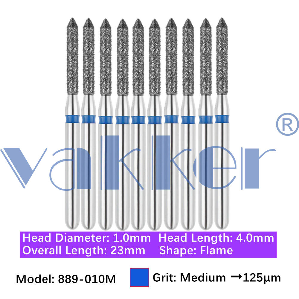 10pc/pk Vakker Dental FG Flame Shape Diamond Burs for High Speed Handpiece