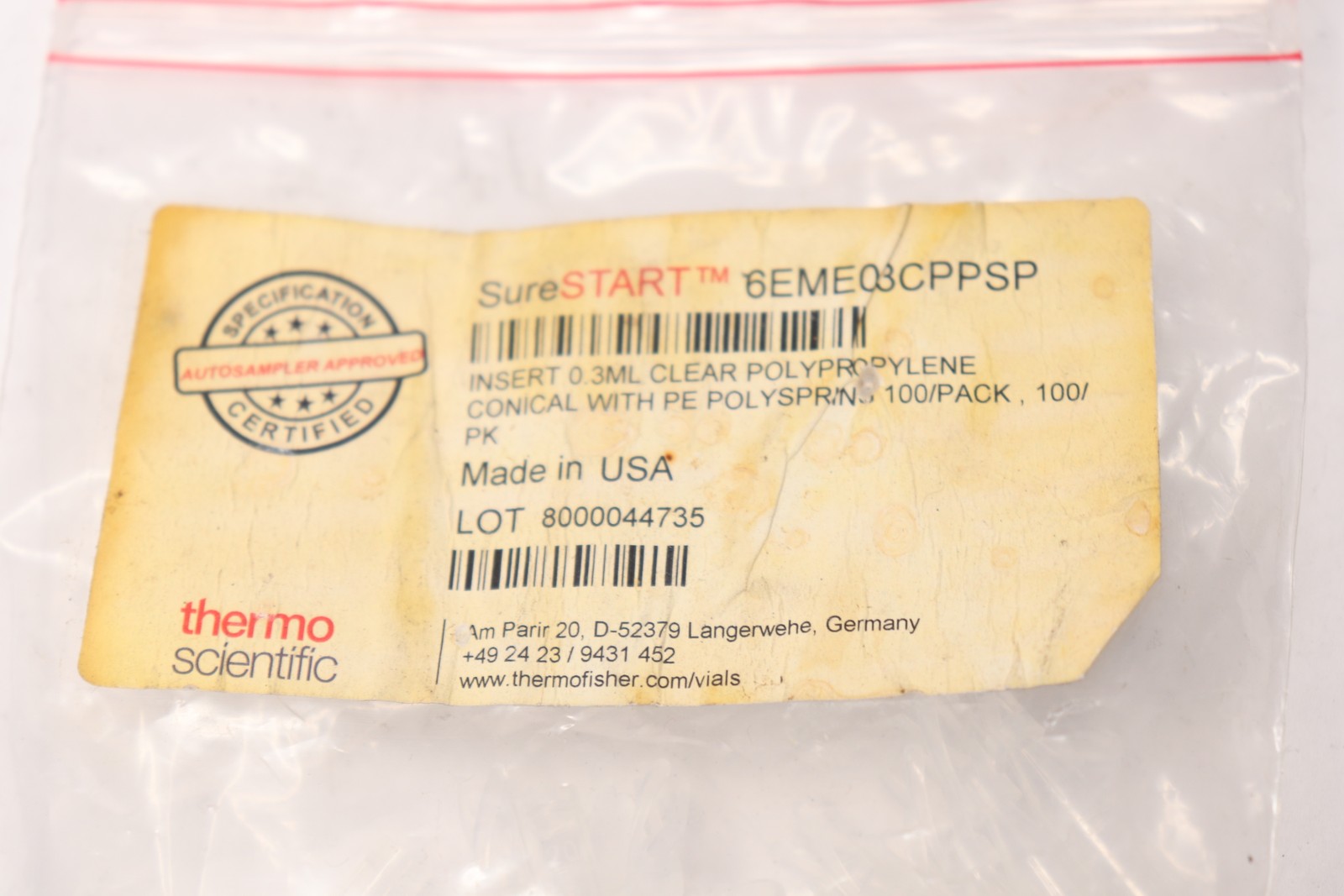 (100-Pk) SureSTART Polyspring Inserts for 2 mL Vials Level 1 Everyday Analysis