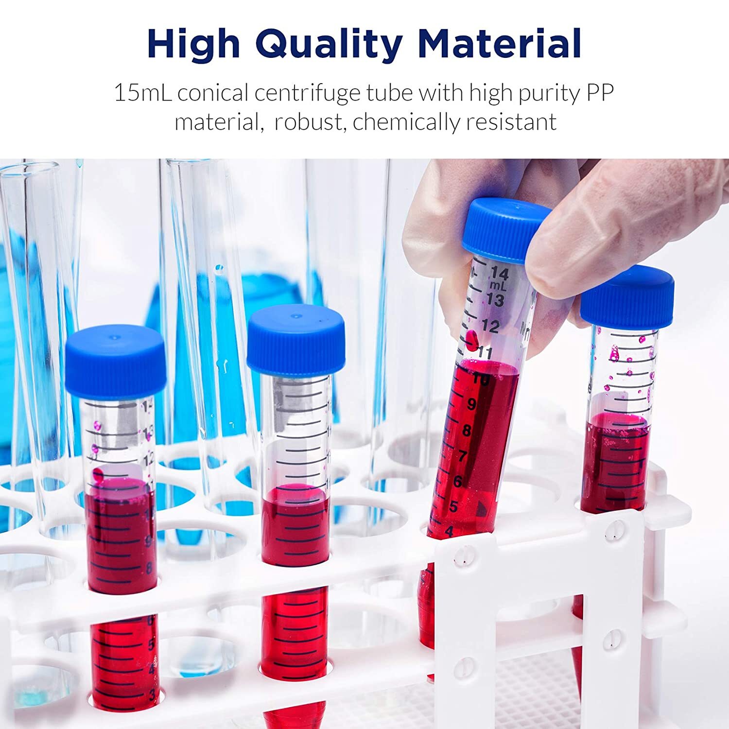 50X 15ml Plastic Centrifuge Test Tube Vial Container Self Standing Screw Cap New
