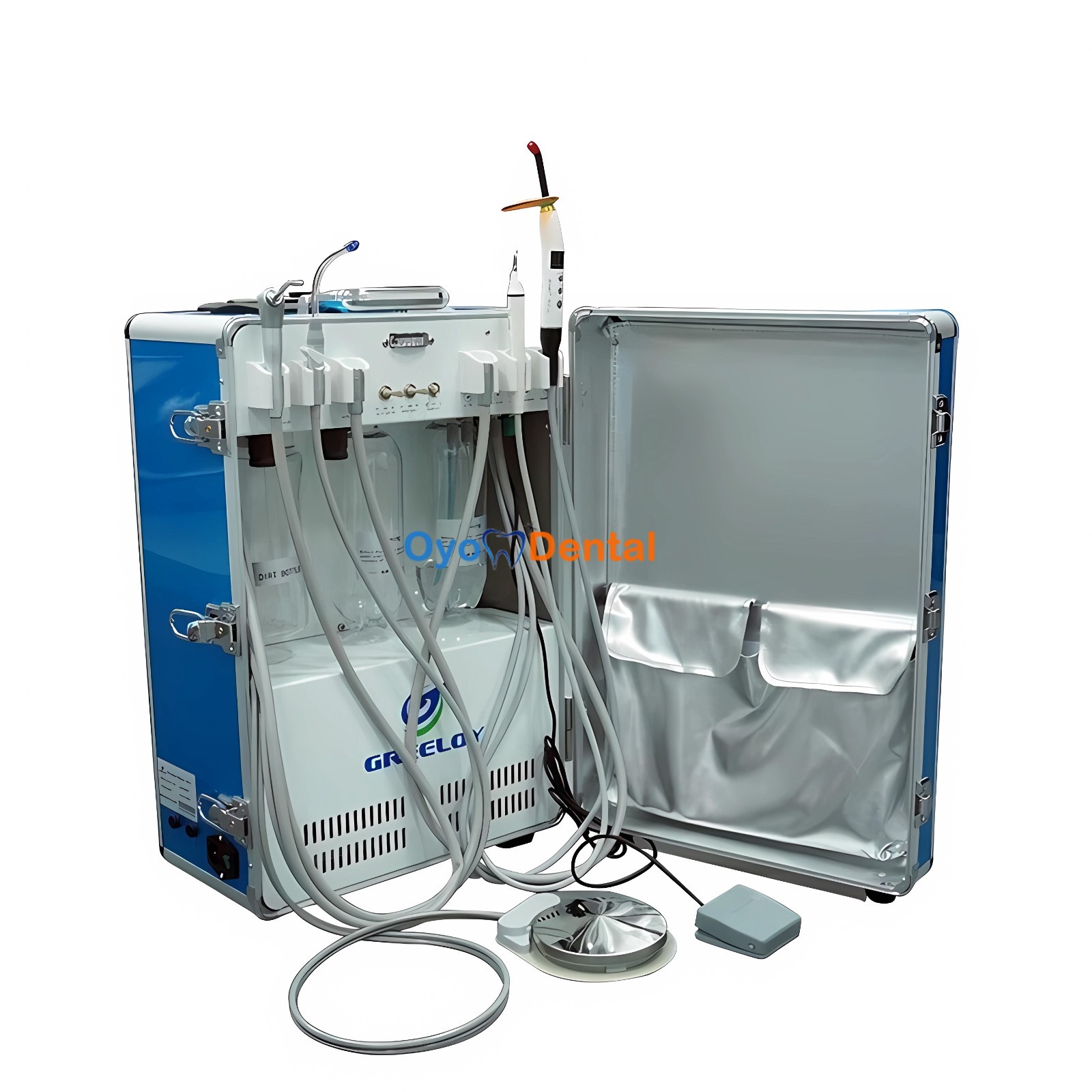 Greeloy Portable Dental Unit with Compressor + Scaler Handpiece +Curing Light 4H