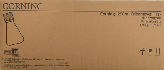 (431144) Corning® 250 mL Polycarbonate Erlenmeyer Flask with Vent Cap 50/case