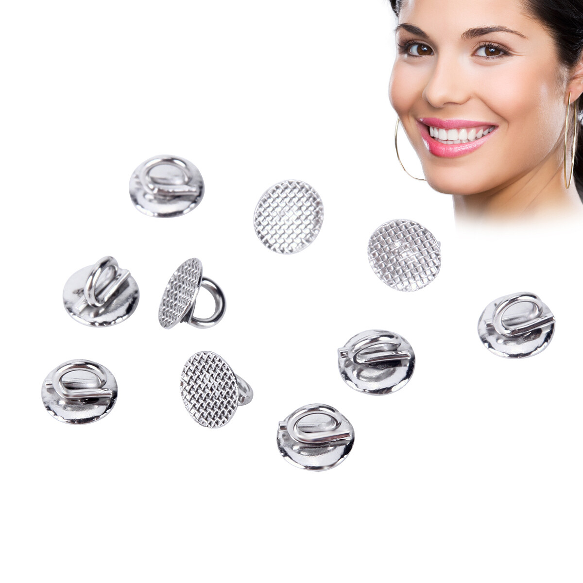 7 Models 10pcs/bag Dental Orthodontic Lingual Buttons Bondable Round Mesh Base