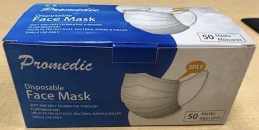 50Pcs Disposable Fluid Resistant, Filtering Protective 3 Layer Face Masks.