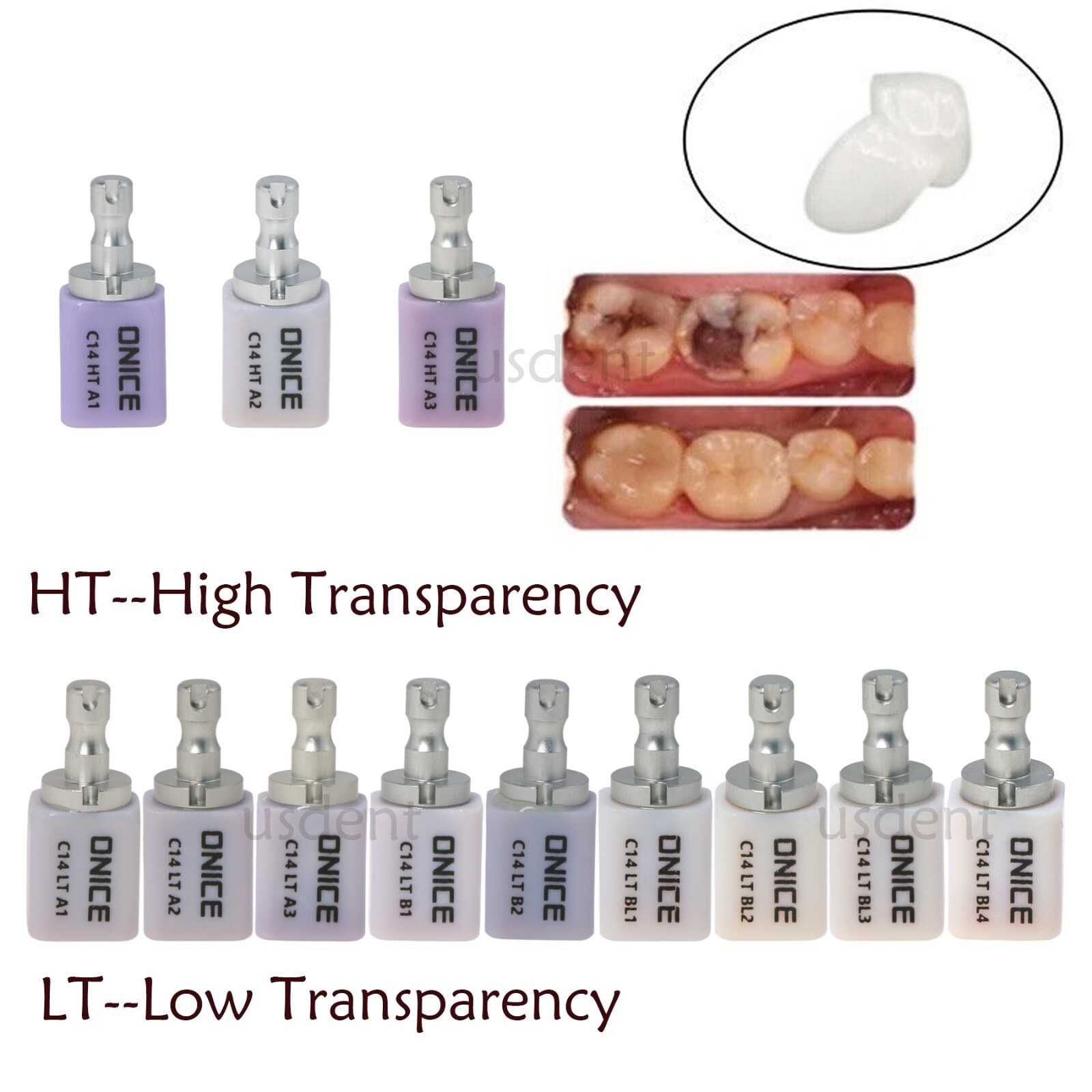 C14 HT/LT CAD CAM Dental Ceramic Lithium Dislicate Blocks For Sirona Cerec E-max