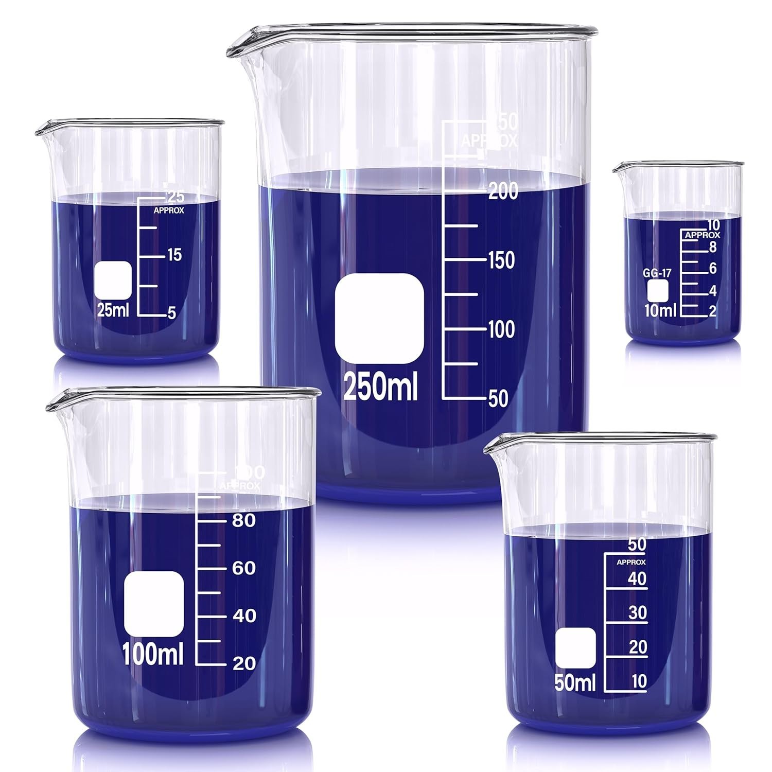Borosilicate Glass Beaker Set – 5 Sizes for Lab, Classroom, or Home Use