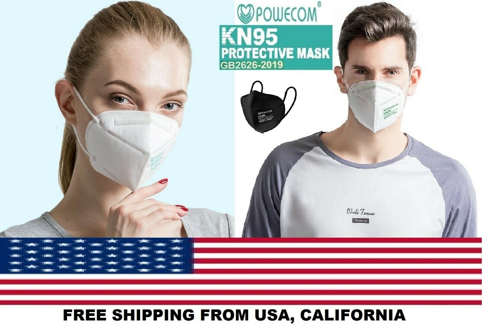 10 PCS/Bag Powecom KN95 Protective Face Mask Respirator KN 95✅GB2626-2019
