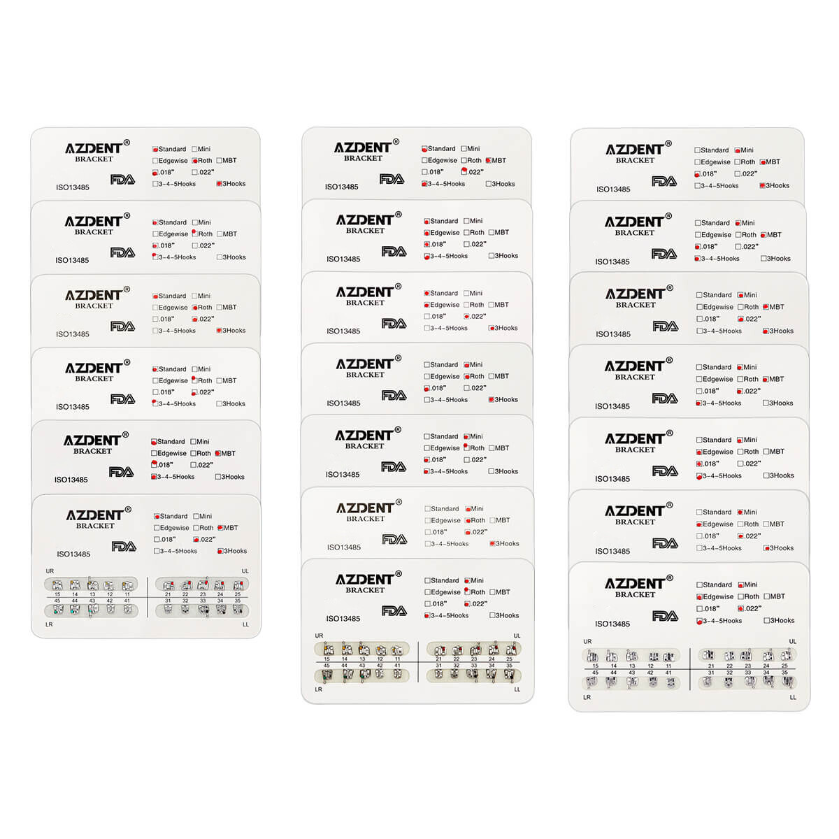 AZDENT Dental Orthodontic Metal Brackets Braces Mini/Standard Roth/MBT 022/018