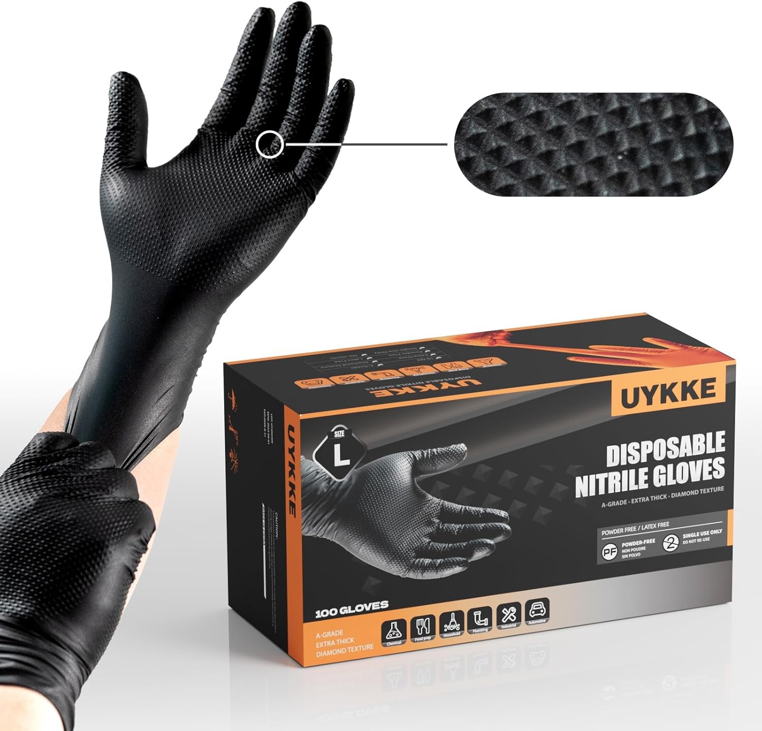 10mil Nitrile Gloves Thick,Industrial Disposable Gloves with Diamond Textured,He