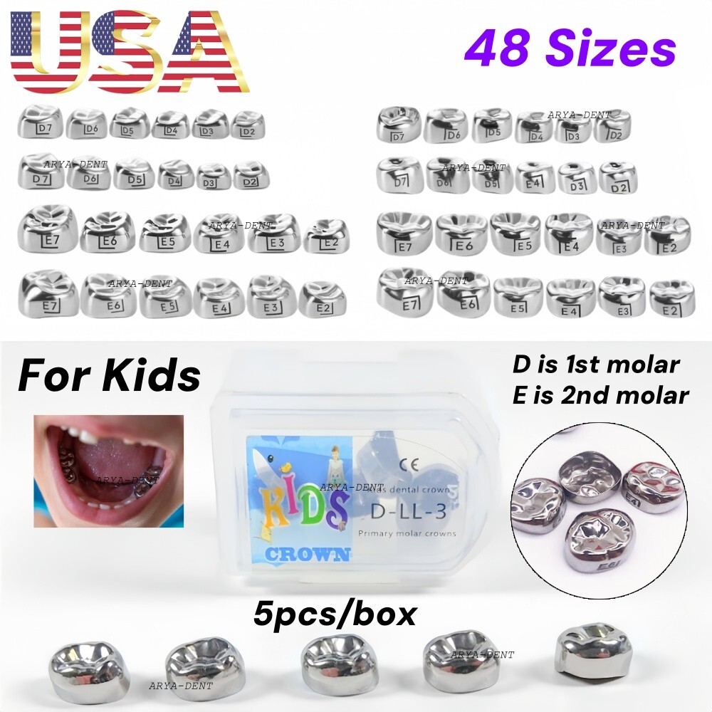 5pcs/box Dental Kids Crown Stainless Steel Primary Pediatric Teeth Molar Crowns