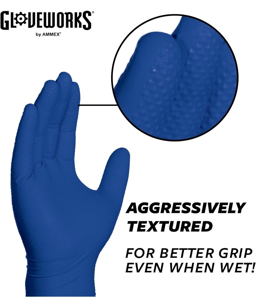 Gloveworks HD Blue Industrial Disposable Nitrile Gloves 6 mil Medium box of 100