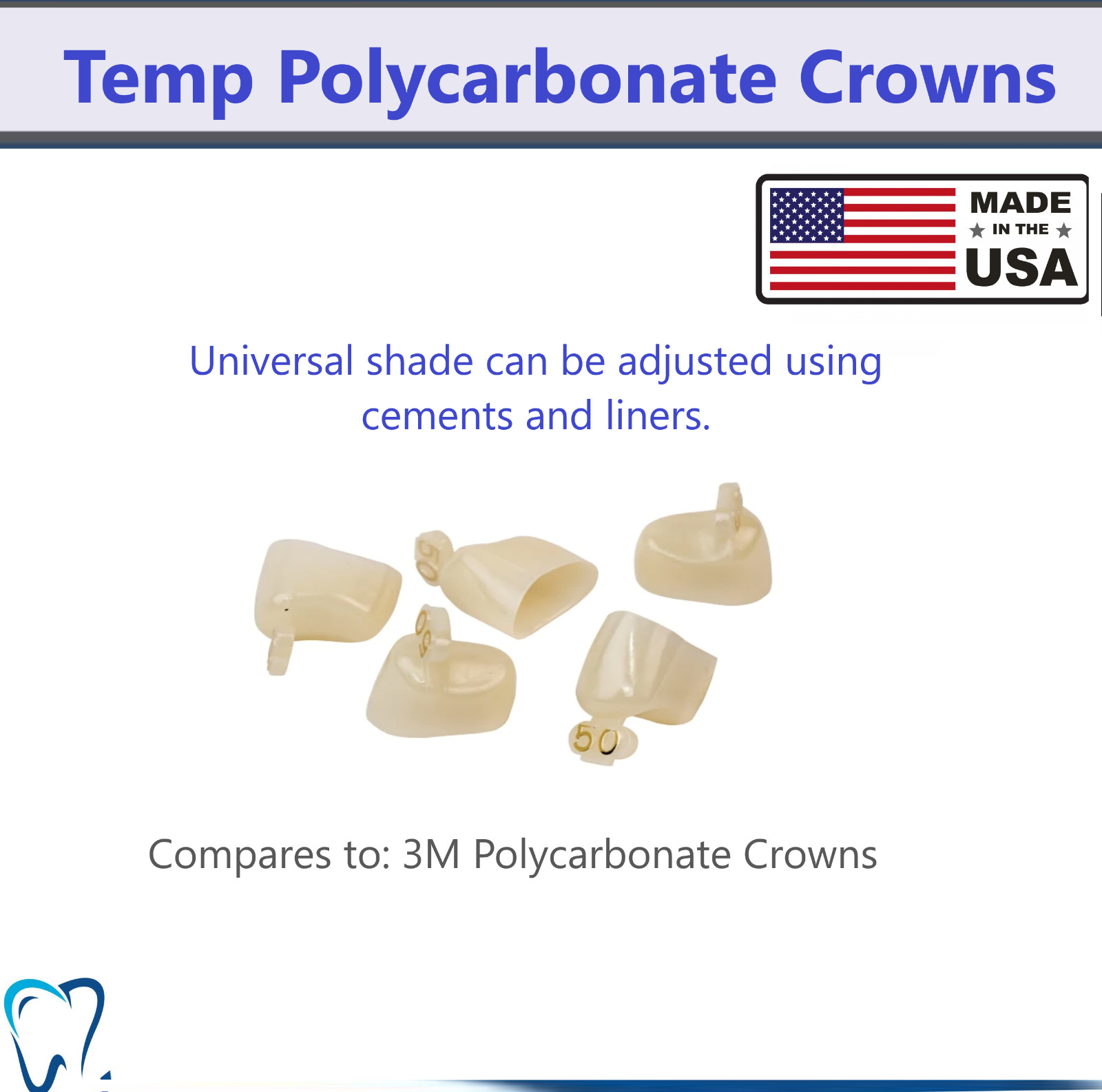 Dental Polycarbonate Temporary Preform Crowns Refills Set of 5, Bx Made in USA