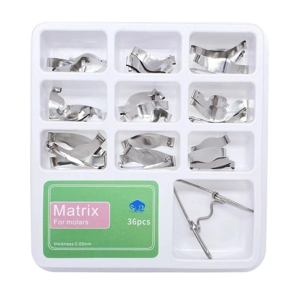 20 Pcs/Pack Dental Saddle Matrix Band Contoured 6 Sizes Opt Metal Ledge Matrices