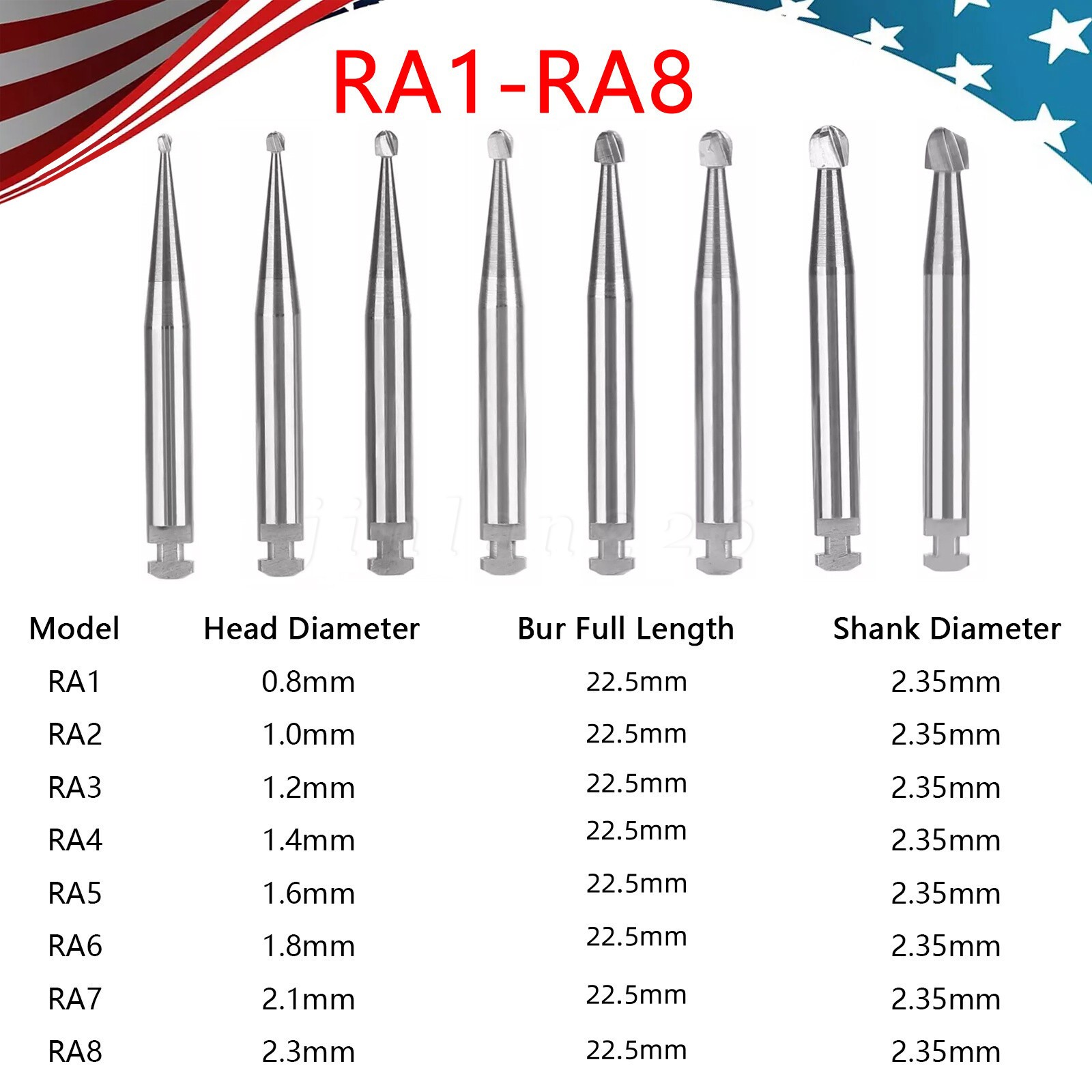 Dental Tungsten Steel Carbide Round Burs RA for Slow Low Speed Handpiece