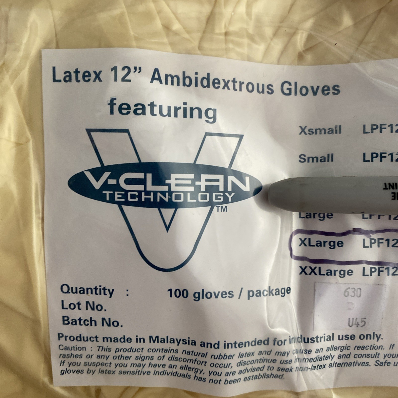 v-clean LPF12-104 latex 12″ ambidextrous gloves ( Case Of 1000 )