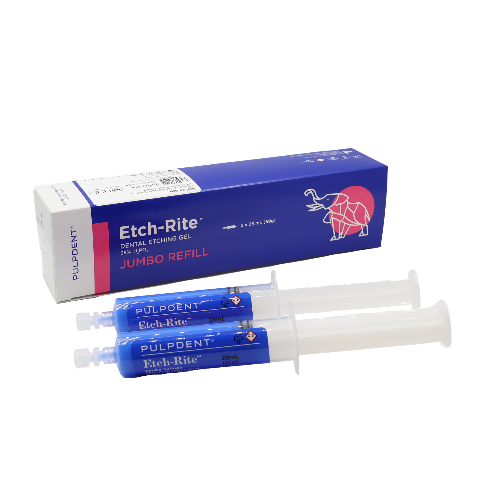 Pulpdent ET-50R Etch-Rite 38% Dental Etching Gel Jumbo 2/Pk 25 mL