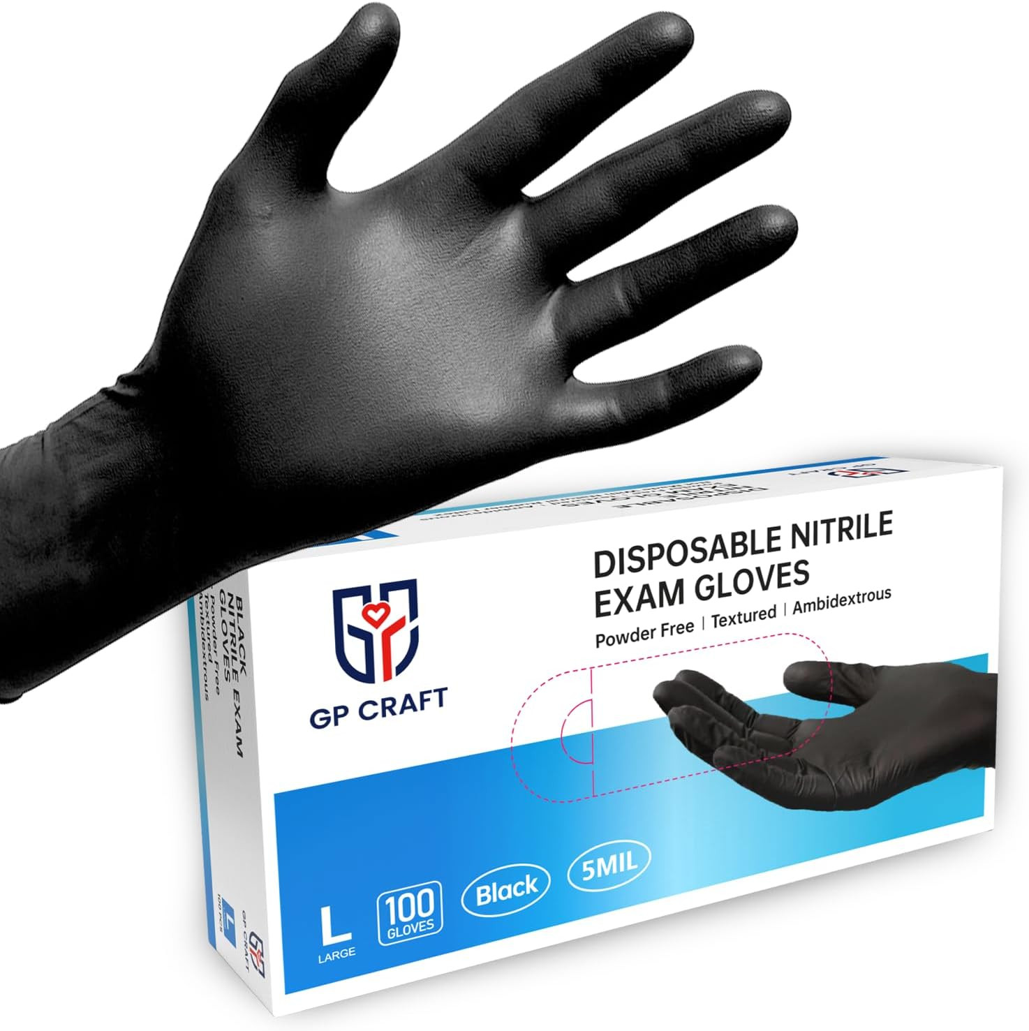 5 Mil Nitrile Gloves Black GP50 – Latex & Powder Free – Disposable – Food Safe –