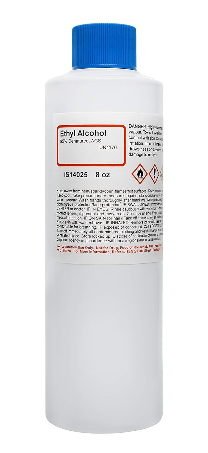 8 Ounce Bottle of 95% ACS Reagent Grade Denatured Ethanol – Safe for Labs