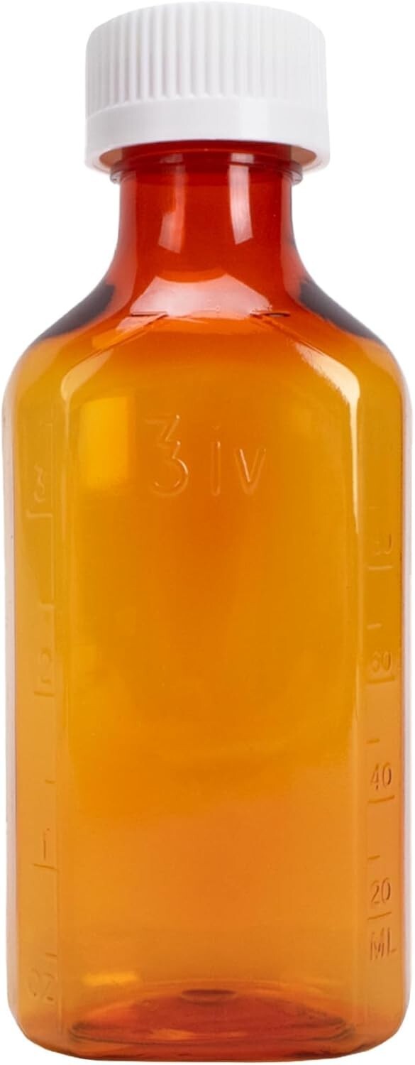 Generic Plastic Amber Oval Liquid Medicine Bottles, 4oz, 25 Count