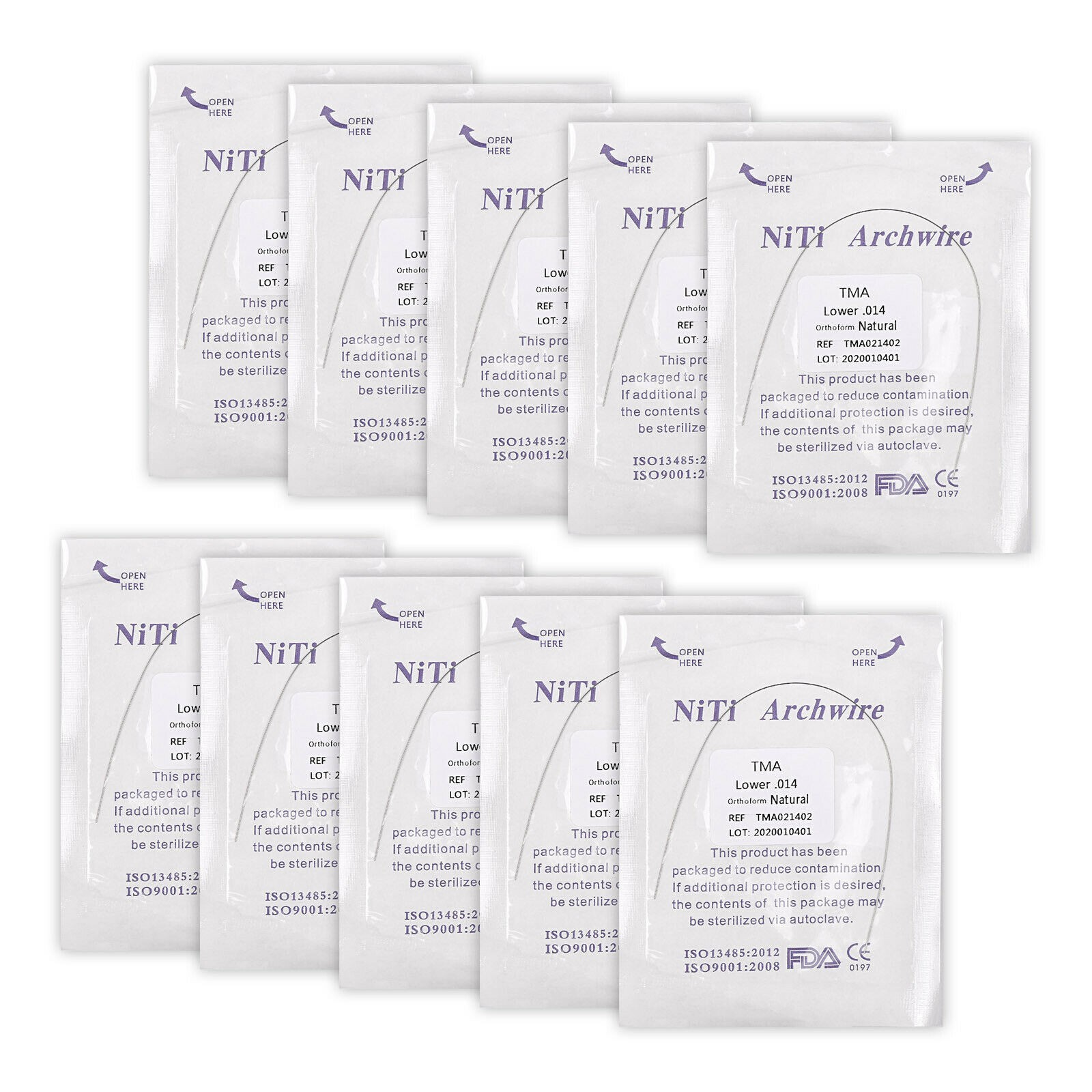 10 Packs Dental Orthodontic TMA Arch Wire Round Ovoid Round Upper/Lower 012-020