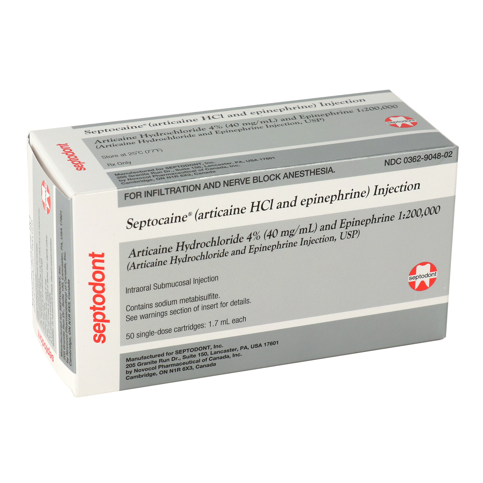 Septocaine® Silver Articaine HCl 4% w/Epinephrine 1:200,000 2026/9 50 Injectable