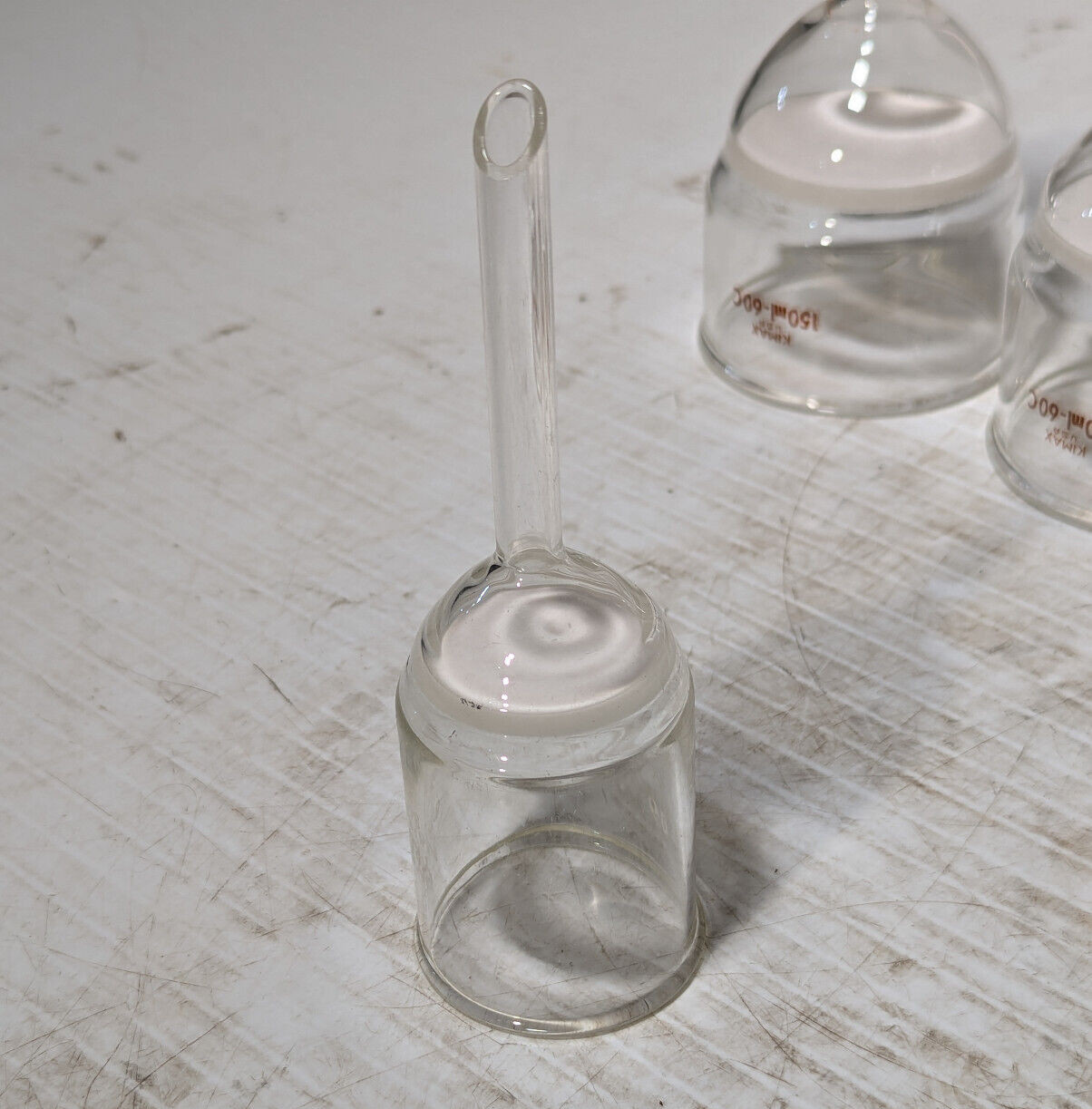 Lot of 4: Büchner Filter Funnels, Kimax 150ml, 60C; ASTM 60ml, 10-15M Lab Glass