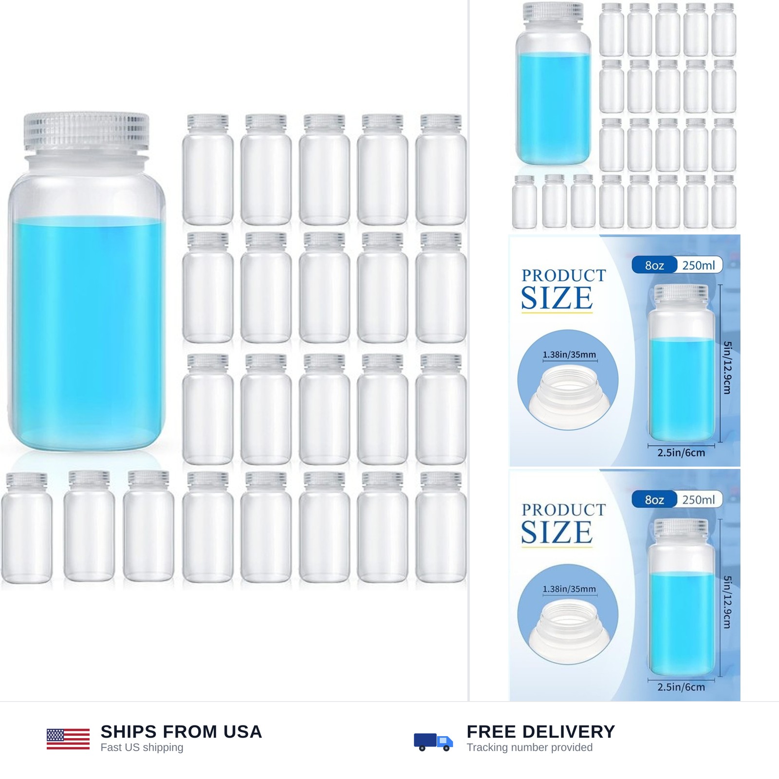 Tatuo 24 Pcs 8 oz 250 ml Polypropylene Reagent Bottle Plastic Sample Bottles …