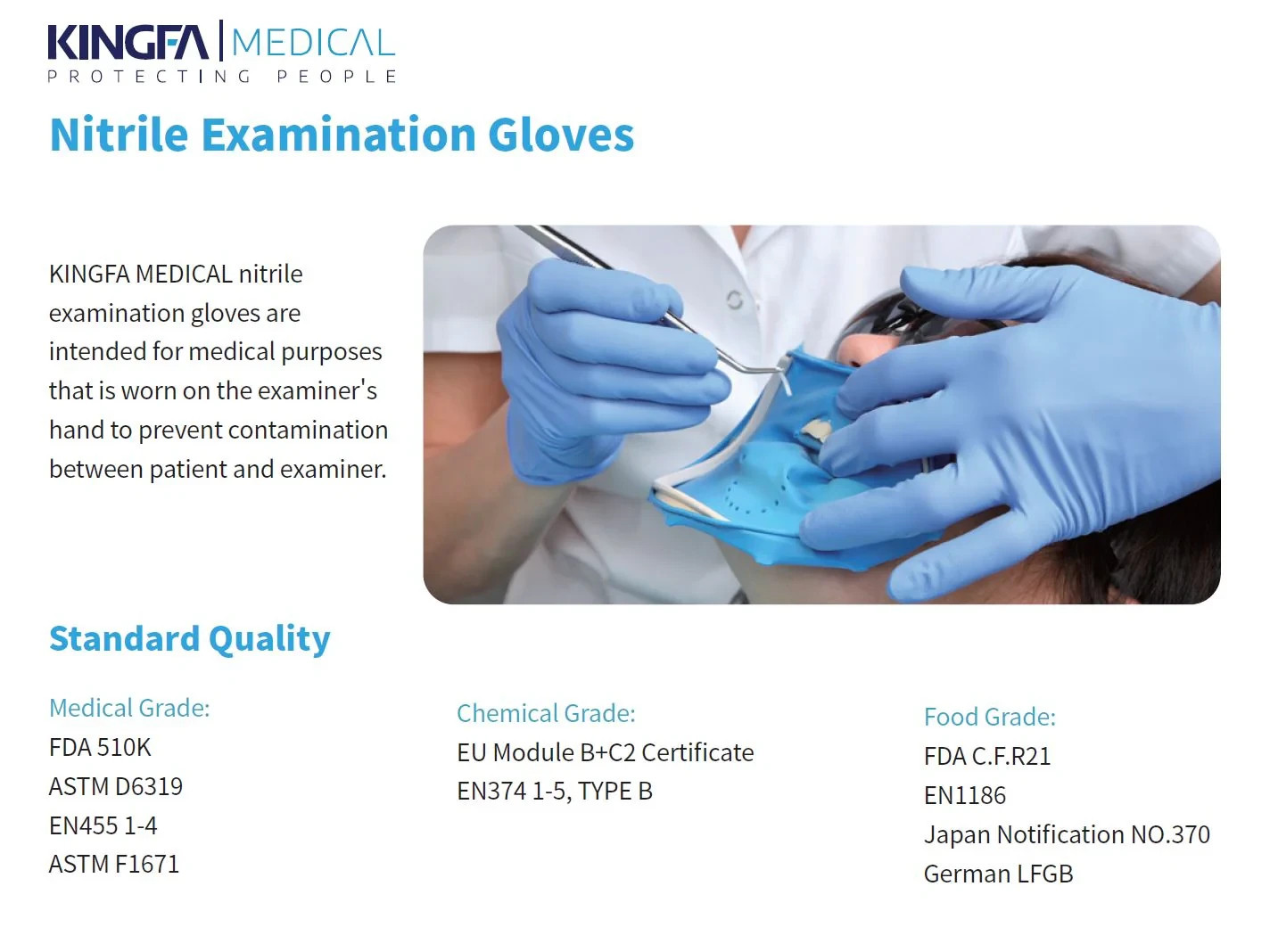 KingFa Medical Nitrile Gloves ASTM D6319-19 Powder Free 200pc, 500pc, 1000pc