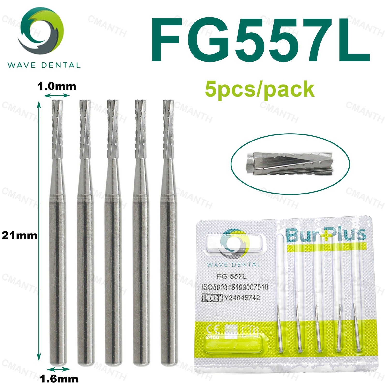 WAVE Dental Tungsten Carbide Burs FG Drills Staright Fissure Head For High Speed