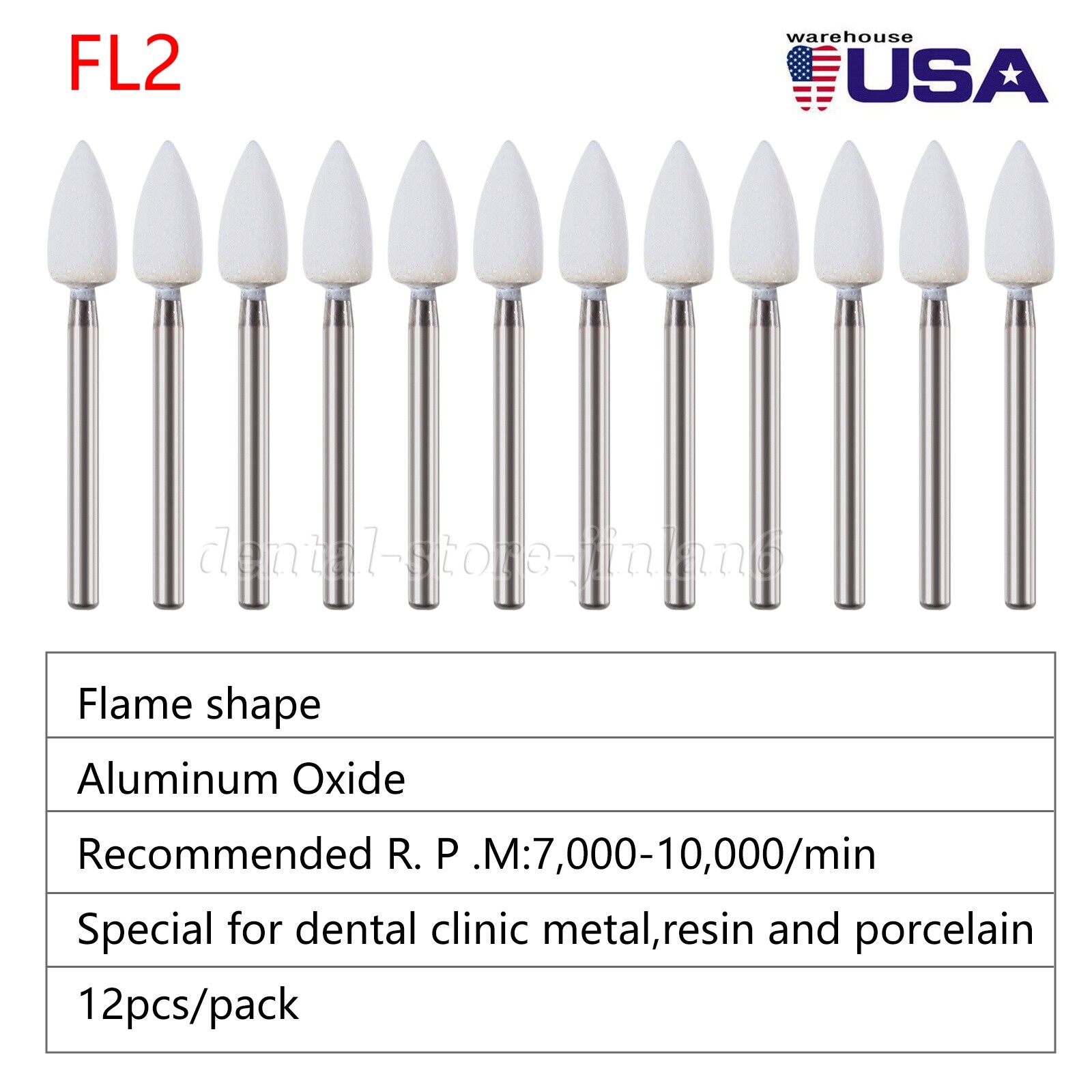 White Mounted Stone Bur FG FL3 (12 per box) Mounted Abrasion Point