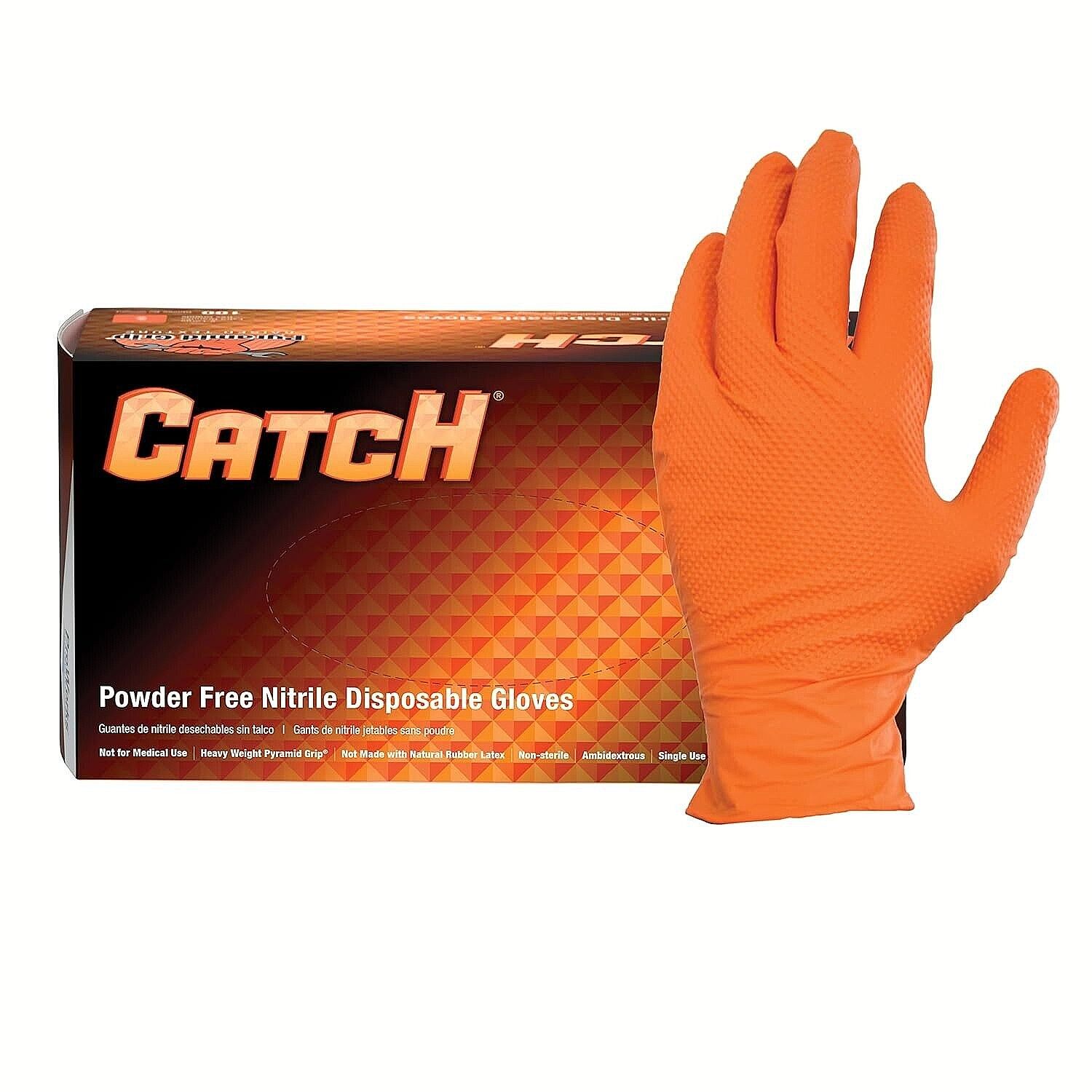 CATCH Nitrile Disposable Gloves Pyramid Grip Orange 9 mm Box of 100 MEDIUM