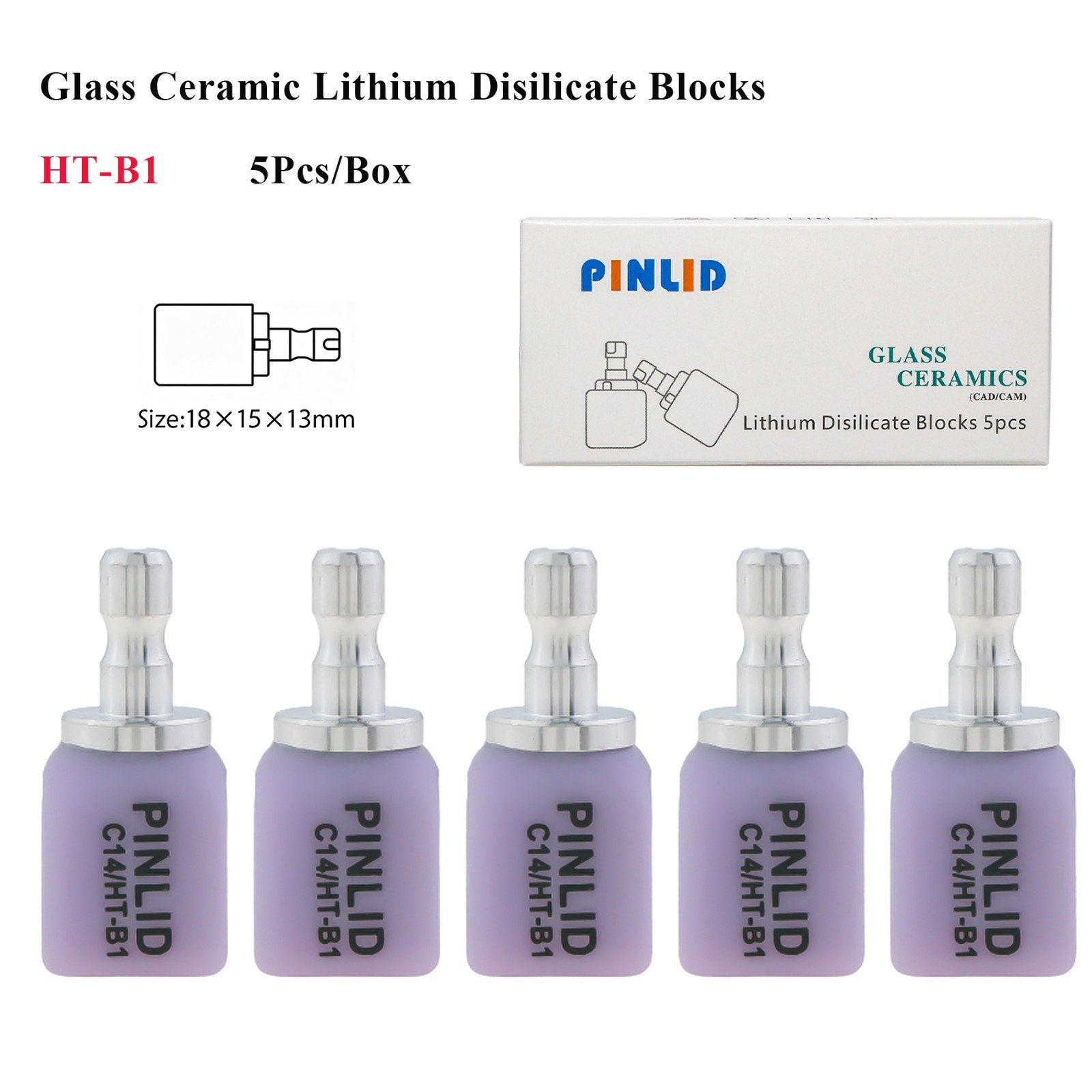 US 5PCS C14 HT Dental Emax Glass Ceramic Blocks Lithium Disilicate CAD/CAM CEREC