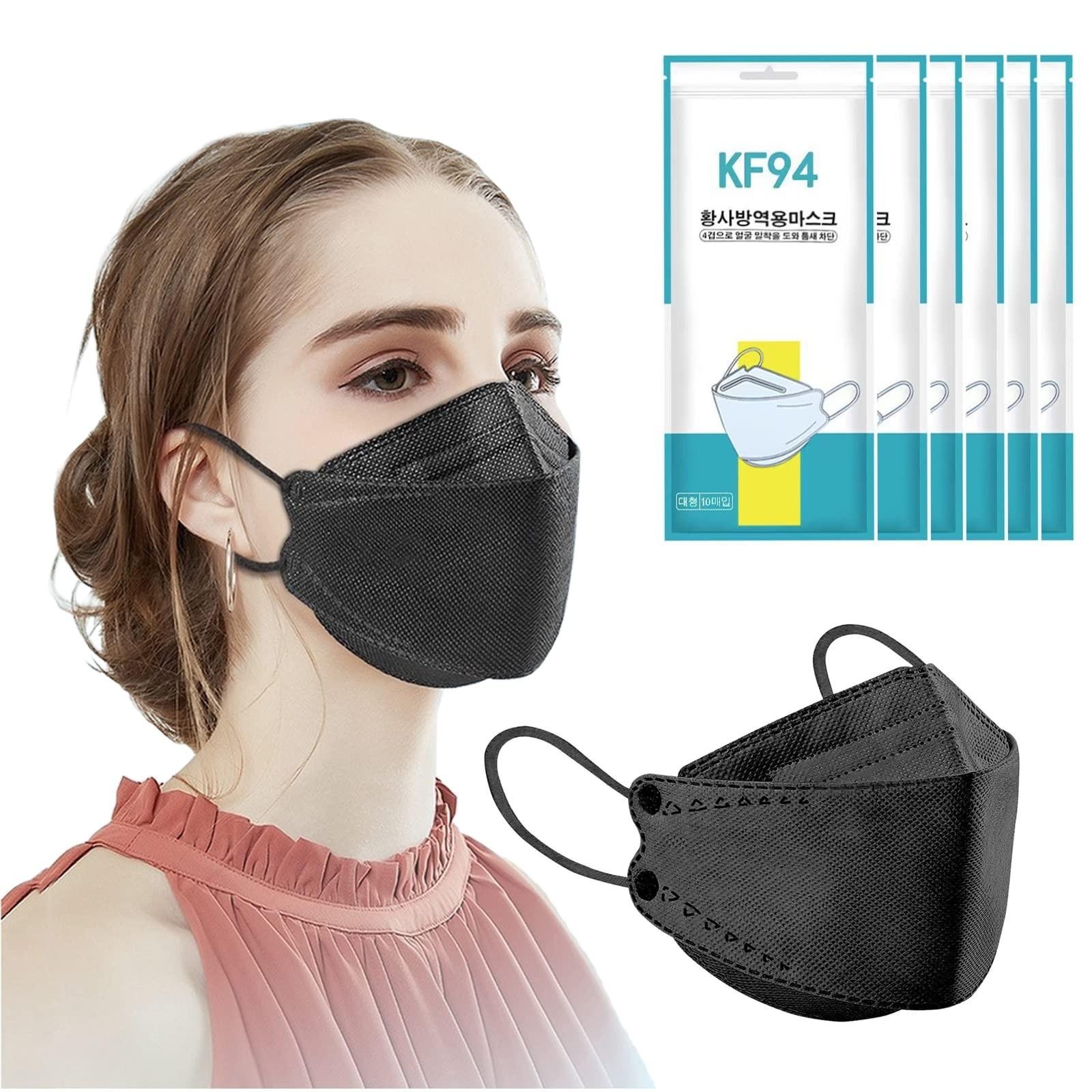 60pcs Kf94 Disposable Black Face Masks – 4-layer Filtration, Comfortable Fit