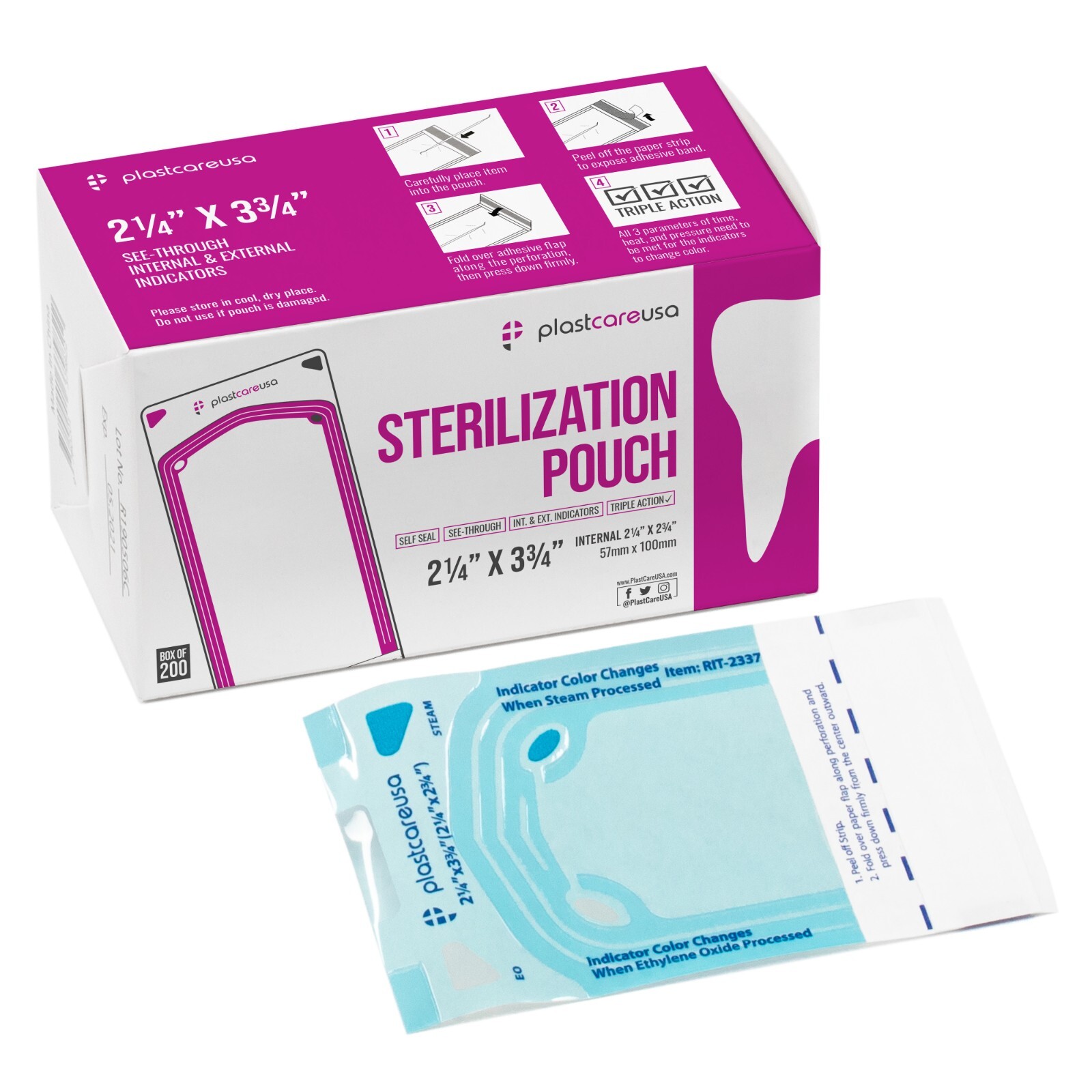 2.25″ x 2.75″ Self-Sealing Sterilization Pouches for Autoclave (1 Box of 200)