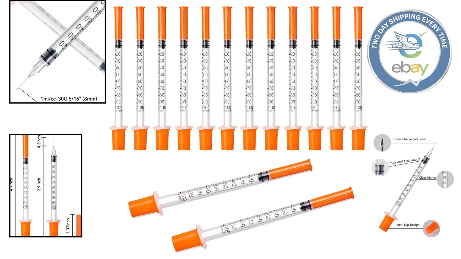 30 Pack U-100 Disposable Syringes with Leak-Proof Design – Precision Measurement