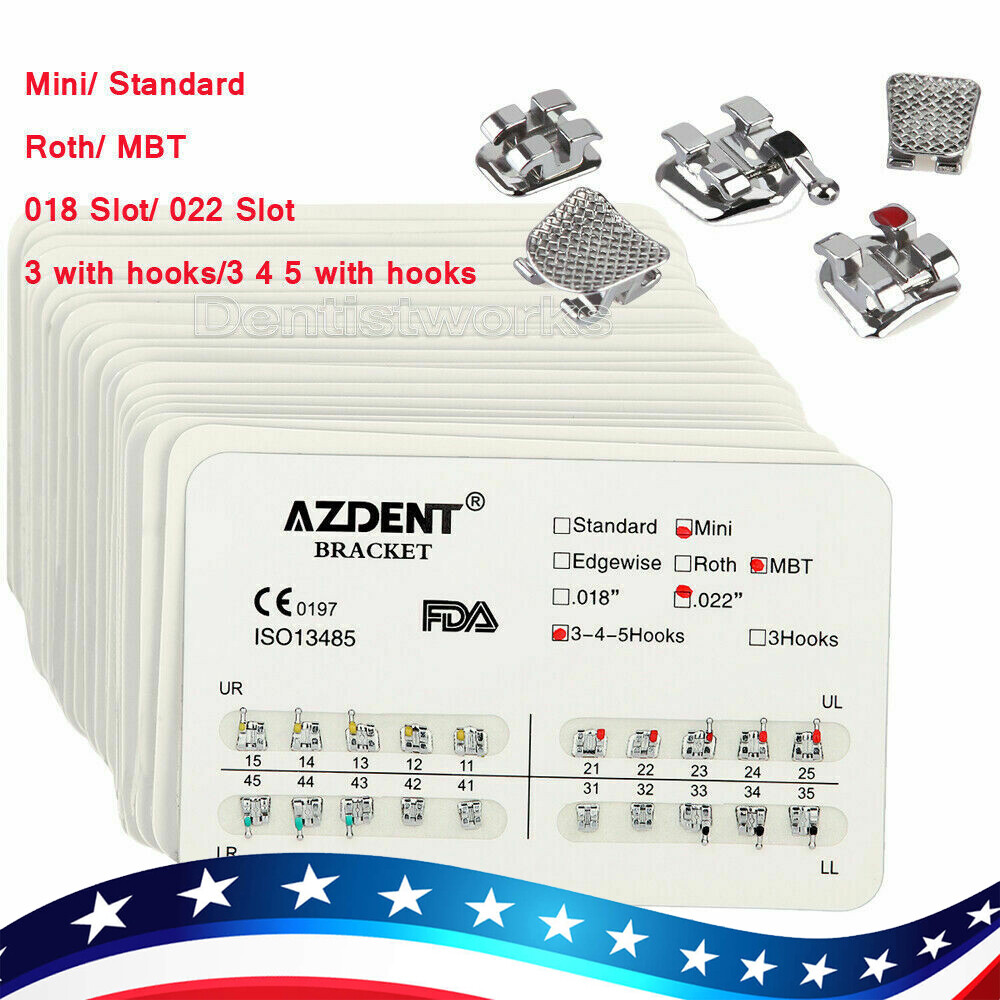50X Dental Orthodontic Brackets Braces Mini Standard Roth MBT .018 .022 AZDENT