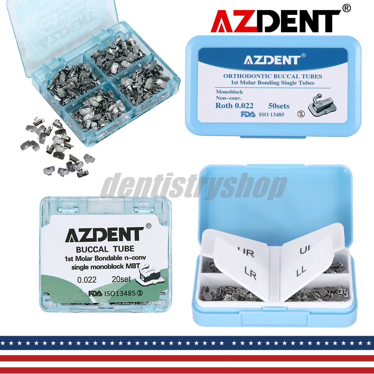 AZDENT Dental Orthodontic Bondable Buccal Tubes 1st Molar Roth/MBT 0.22 Non-conv