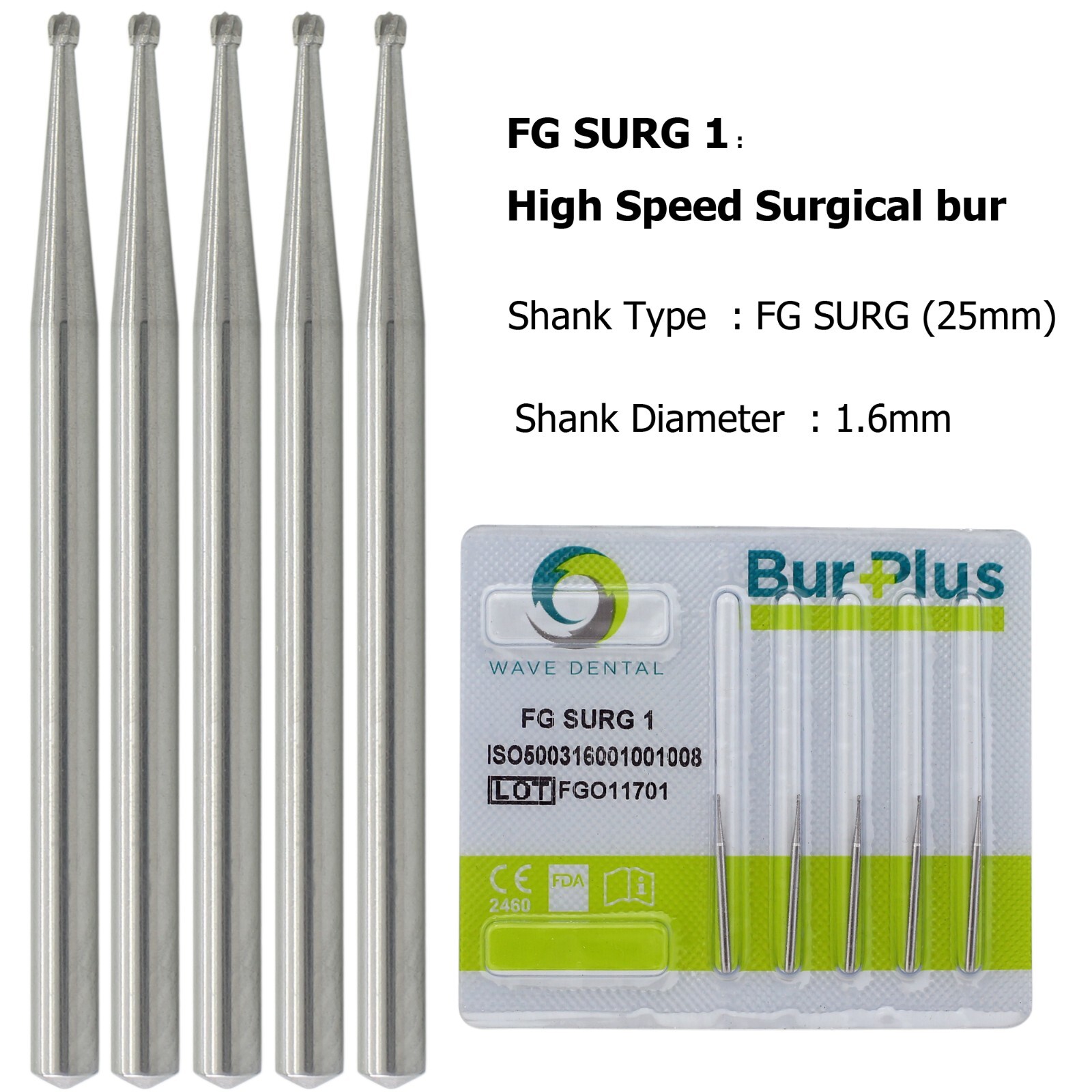 Wave Dental Round Surgical Bur 2 4 6 8 1/4 Long SL FGOS Carbide 25mm High Speed