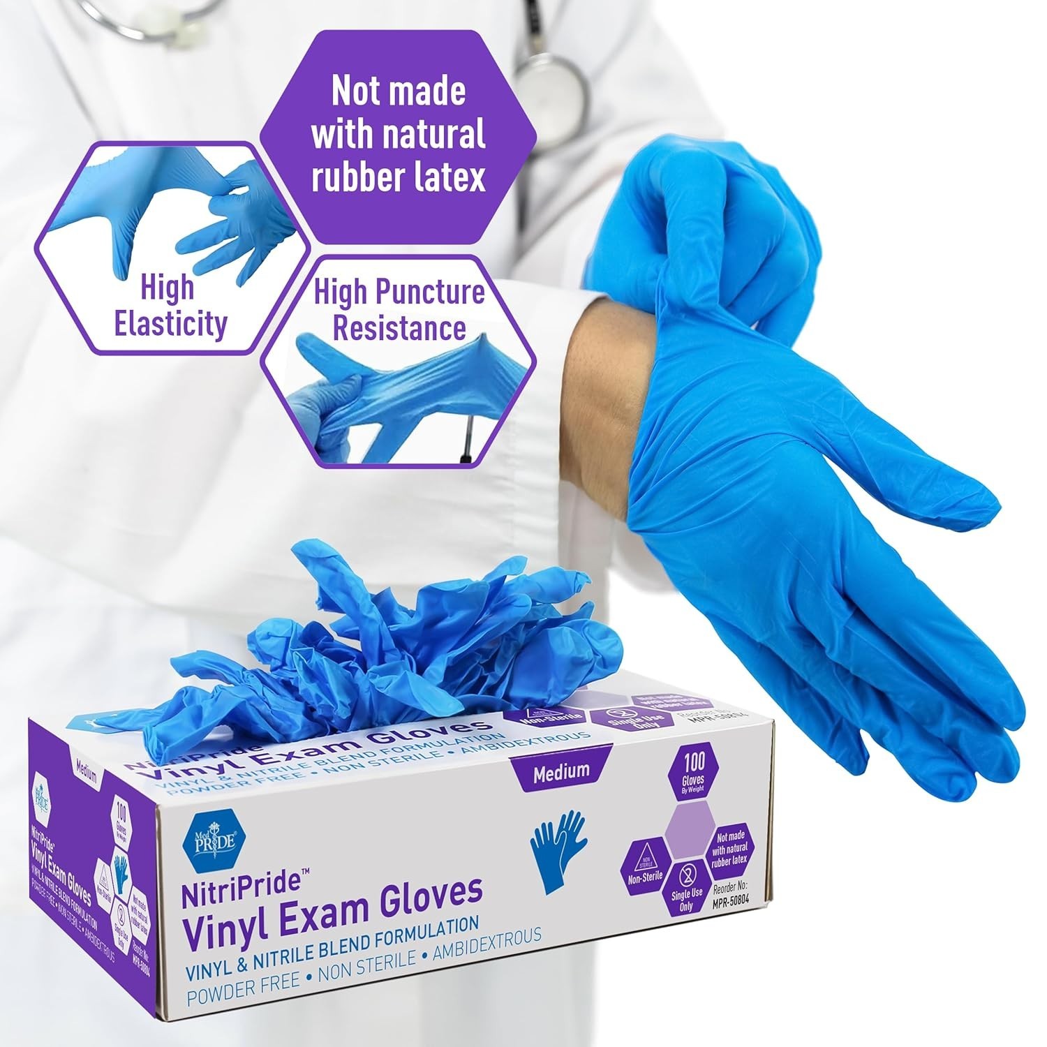 Ambidextrous Disposable Exam Gloves – 100 Count, Latex-Free, Medical & Food Safe