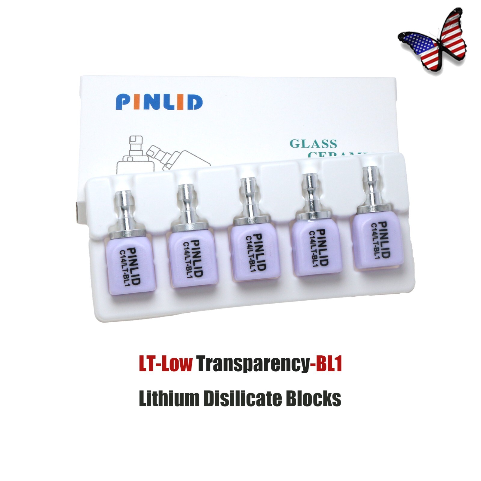 US C14 Lithium Disilicate Dental Emax Glass Ceramic CAD/CAM Blocks HT LT 5/Box