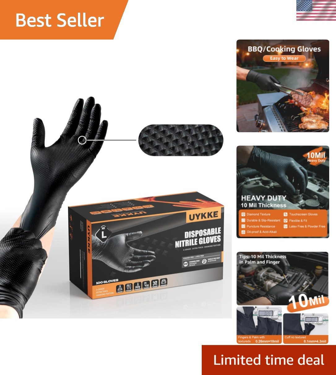 10mil Nitrile Gloves Thick,Industrial Disposable Gloves with Diamond Textured…