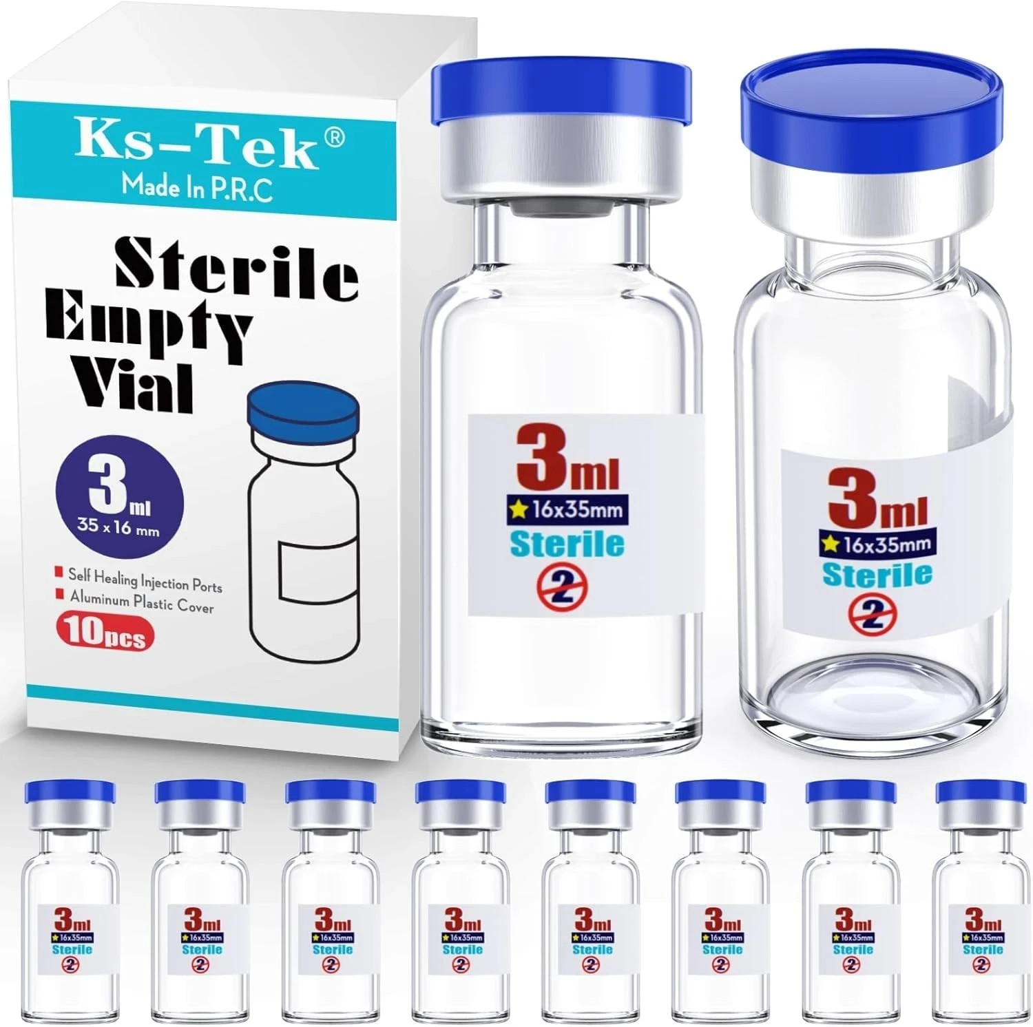 10 Pcs Sterile Glass Vials 3ml with Injection Port Flip Cap Medical Vial Package