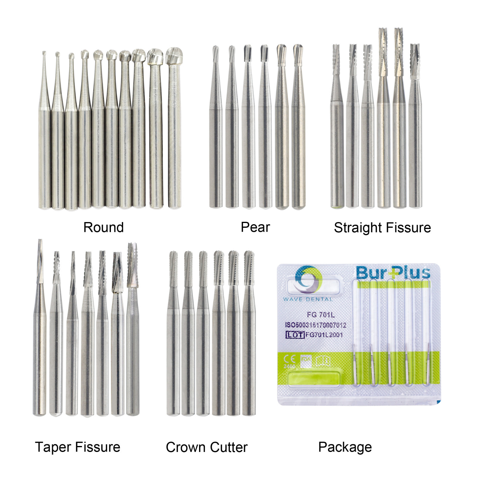 Wave Dental Carbide Burs High Speed Friction Grip 19mm Surgical FGOS FG 25mm