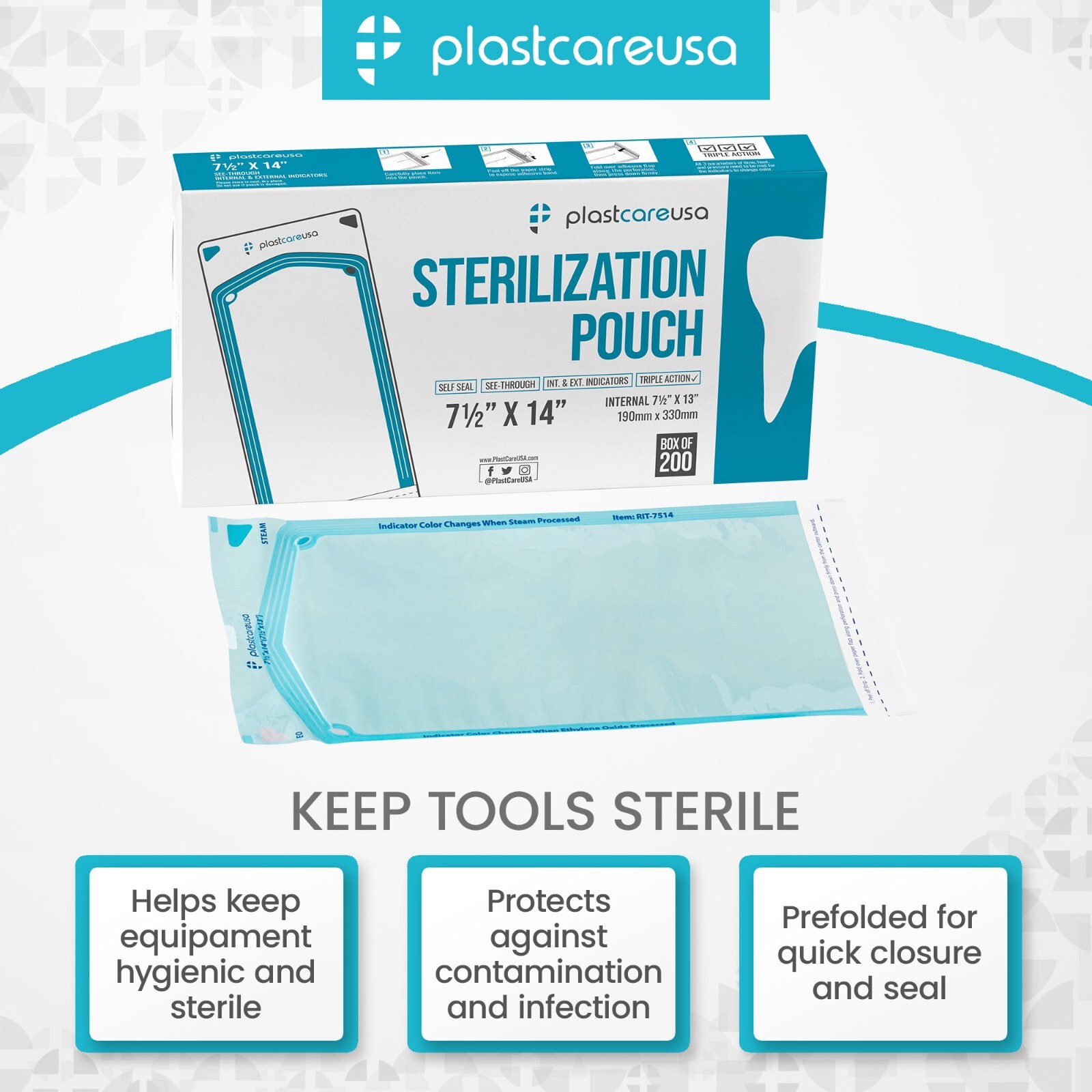 7.5″ x 13″ Self-Sealing Sterilization Pouches for Autoclave (1 Box of 200)