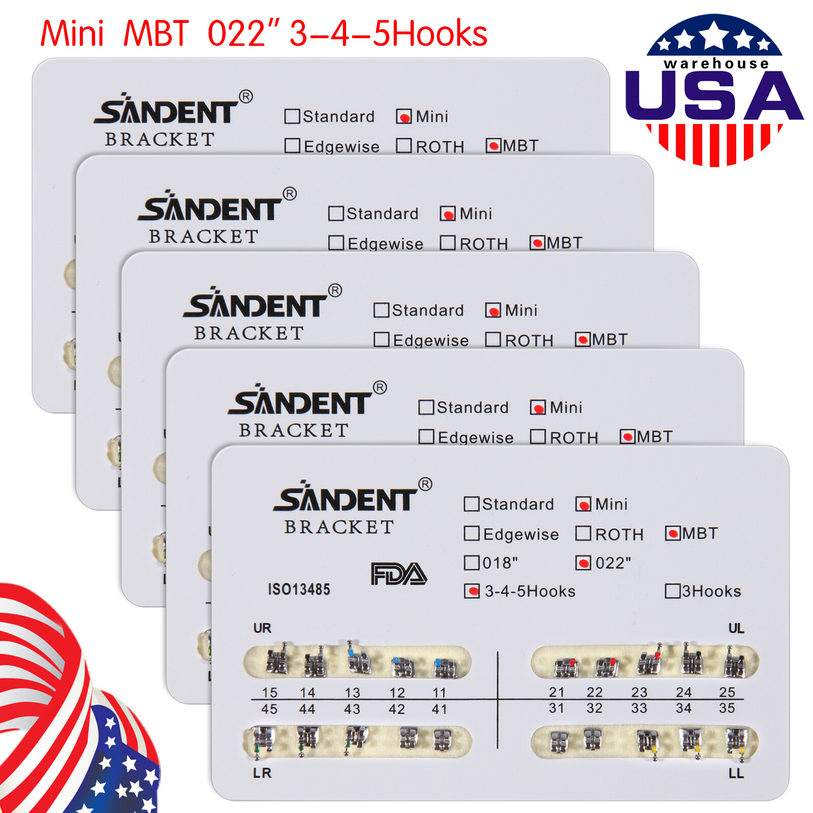 10X Dental Orthodontic Metal Brackets Braces Mini MBT Slot.022 345 Hooks ARCH