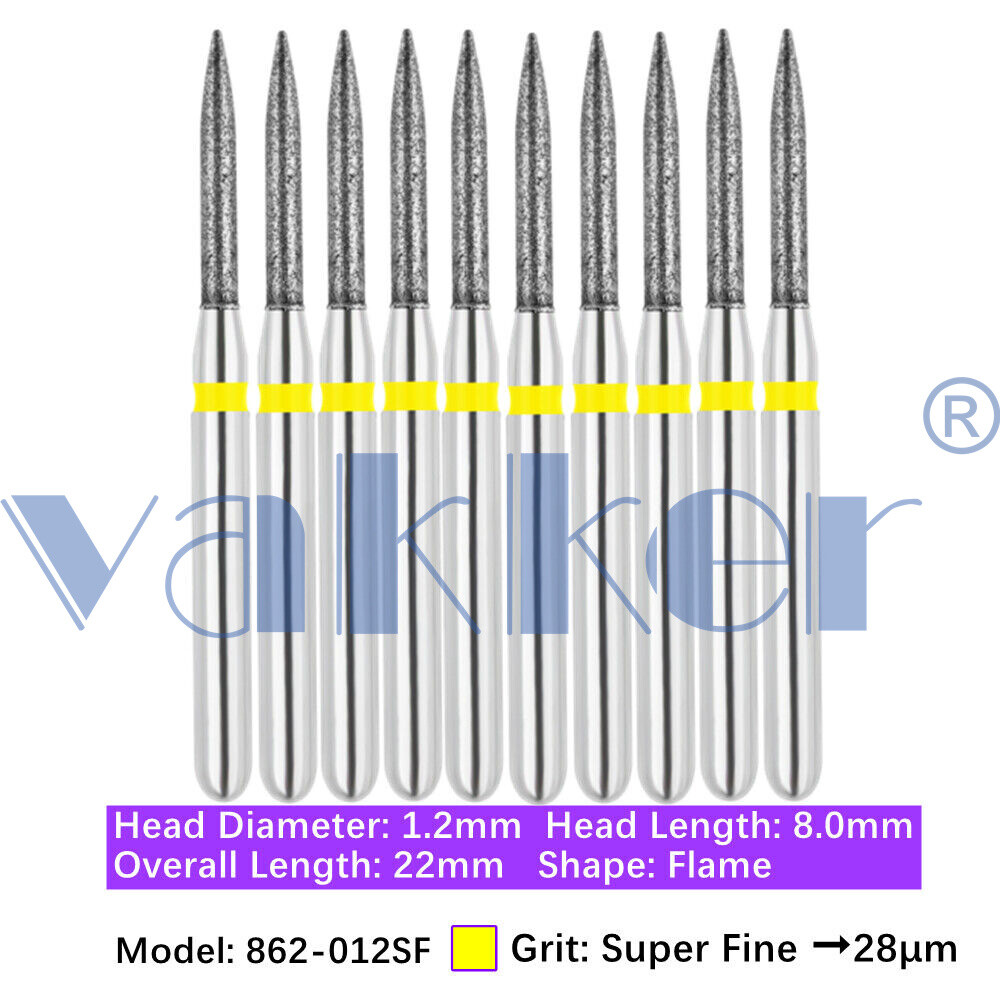 10pc Dental Super Fine/Fine/Medium Grit Diamond Burs for Handpiece Friction Grip